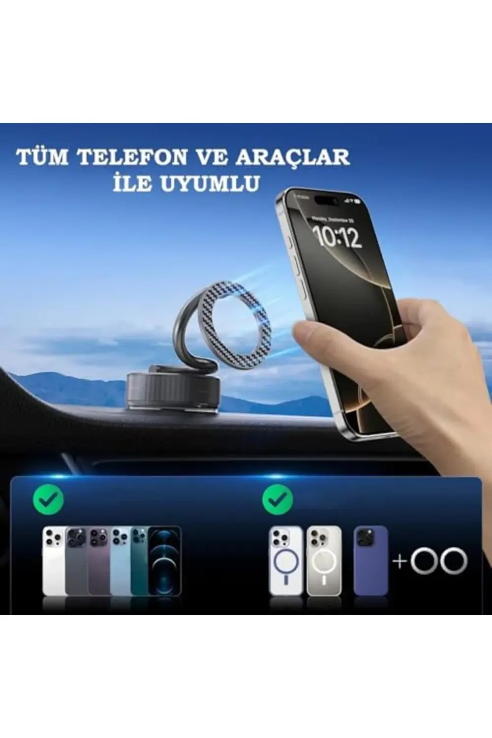 Katlanabilir Karbon Fiber ile Uyumlu Araç Telefon Tutucu 360° Dön