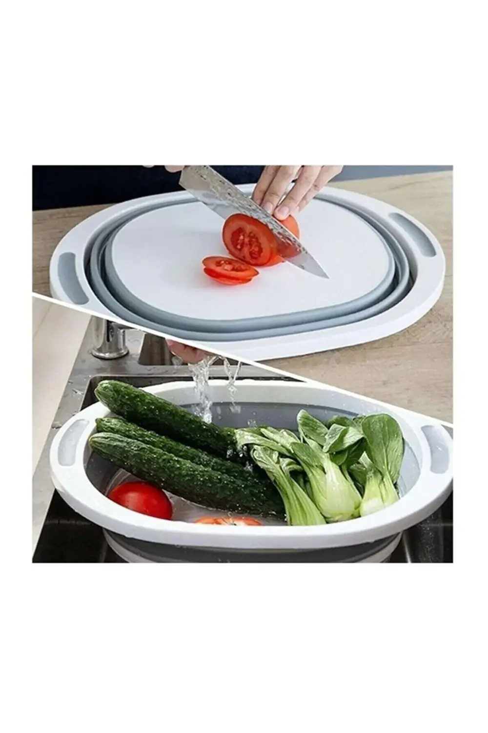 Katlanabilir Kesme Doğrama Tahtası Süzgeçli Batya Kesim Panosu