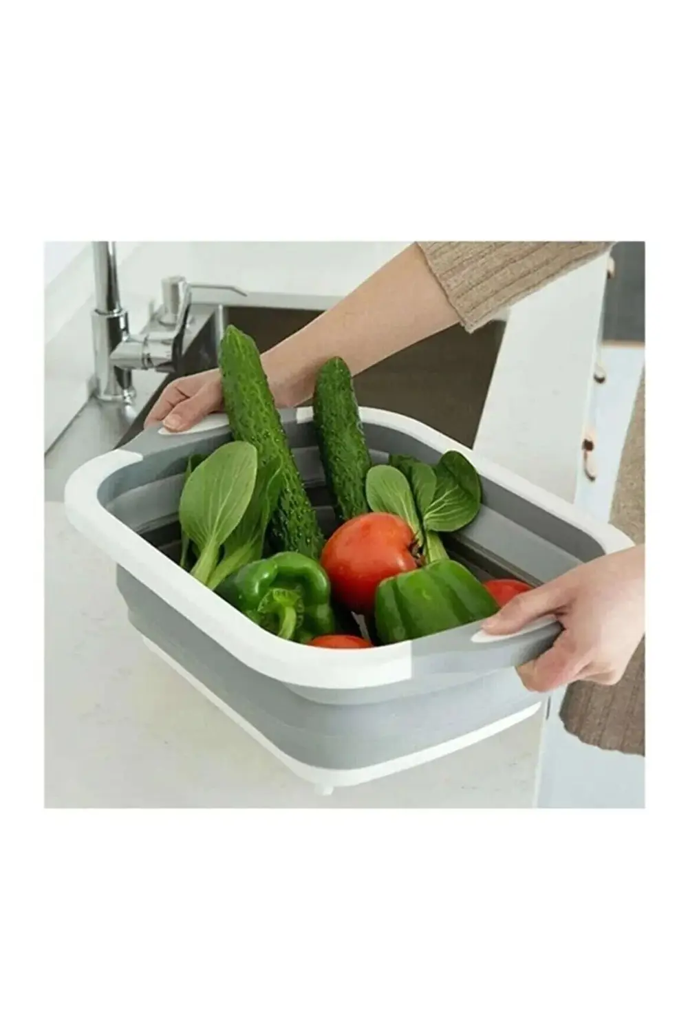 Katlanabilir Kesme Doğrama Tahtası Süzgeçli Batya Kesim Panosu