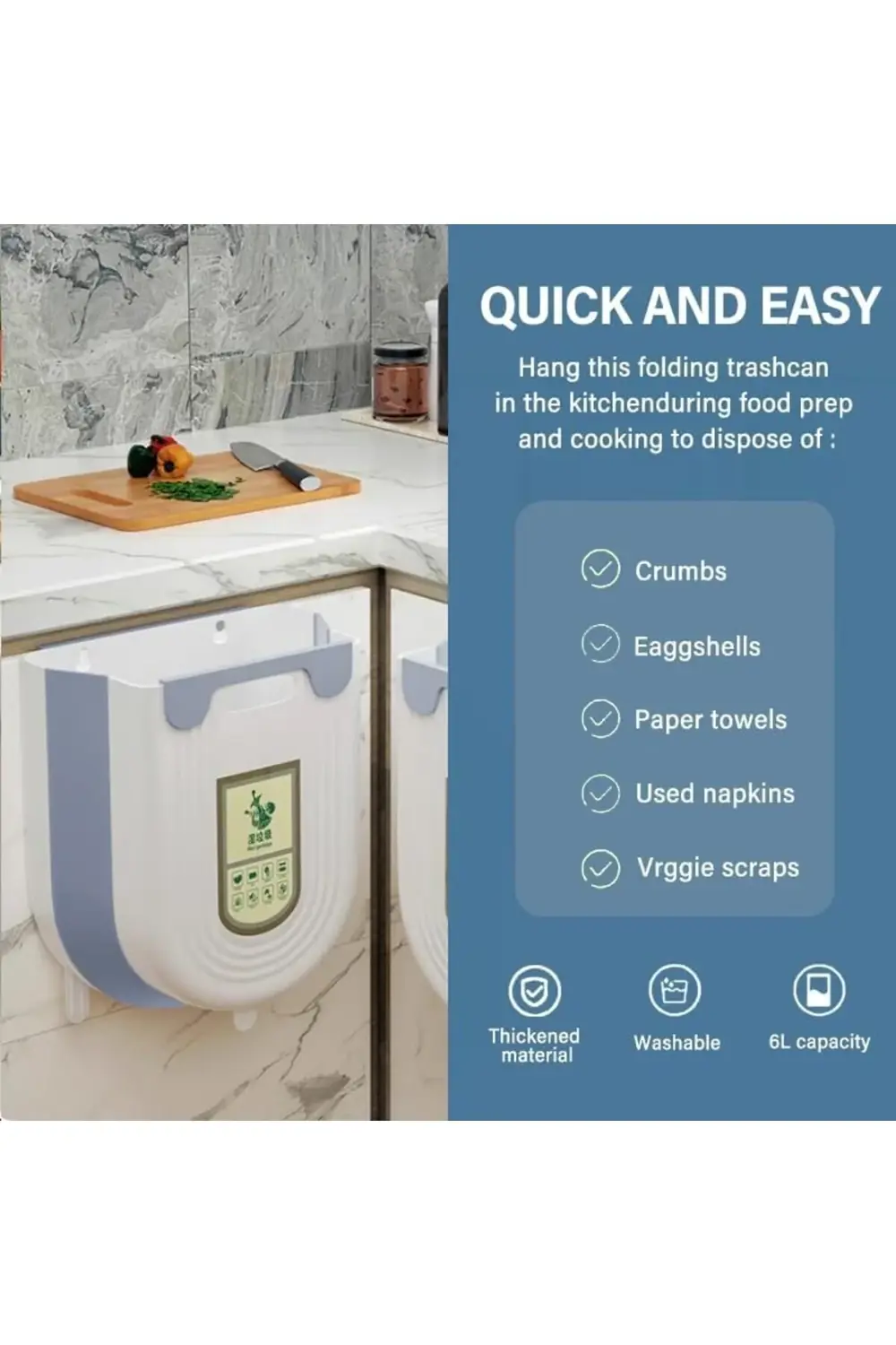 Katlanabilir Körüklü Mutfak Dolap İçi Çöp Kovası – 20kg Taşıma Ka