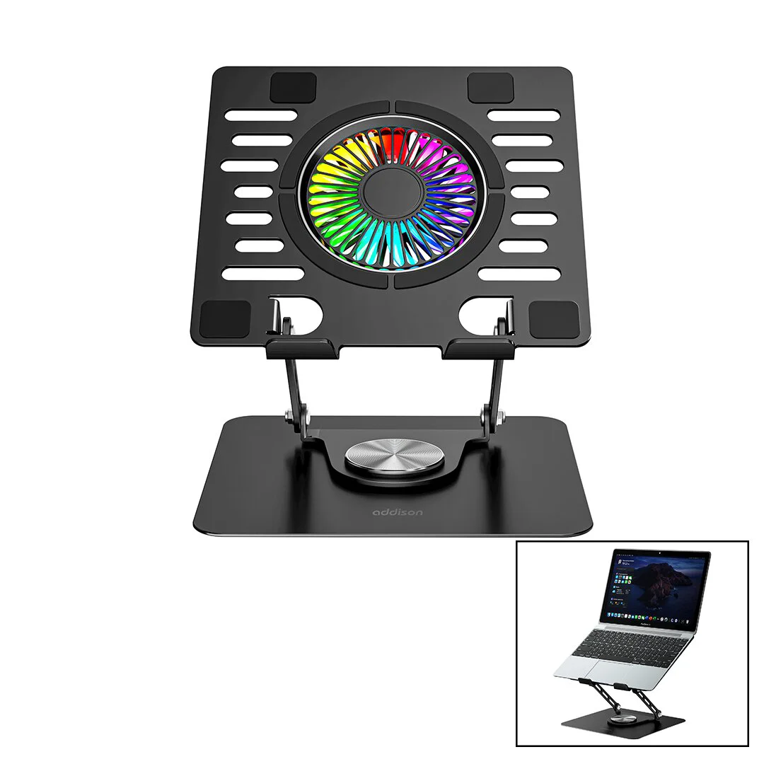 KATLANABİLİR LAPTOP STAND METAL - SOĞUTUCU FAN RGB IŞIKLI 360° DÖ
