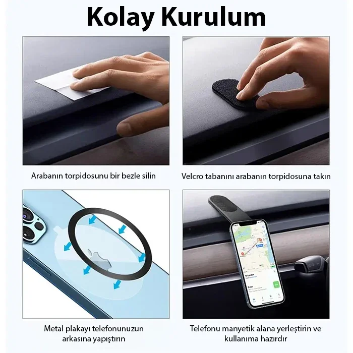 Katlanabilir Manyetik Araç Telefon Tutucu - Torpido Üstü Monte Edilebilir