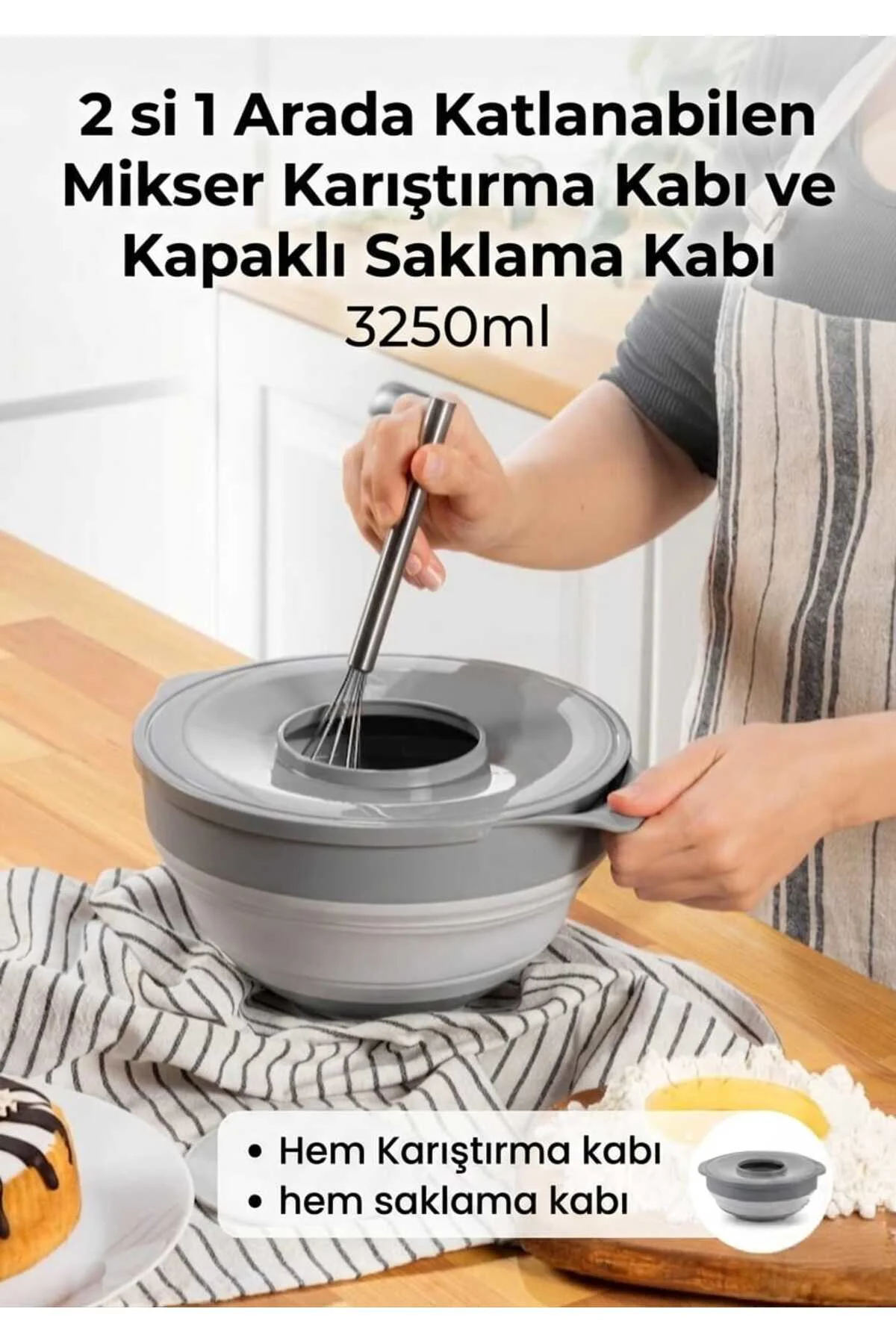Katlanabilir Mikser Karıştırma Kabı 3250 ml - Sıçratmaz Kapaklı Çırpma ve Saklama Kabı Katlanabilir Mikser Karıştırma Kabı 3250 ml - Sıçratmaz Kapaklı Çırpma ve Saklama Kabı