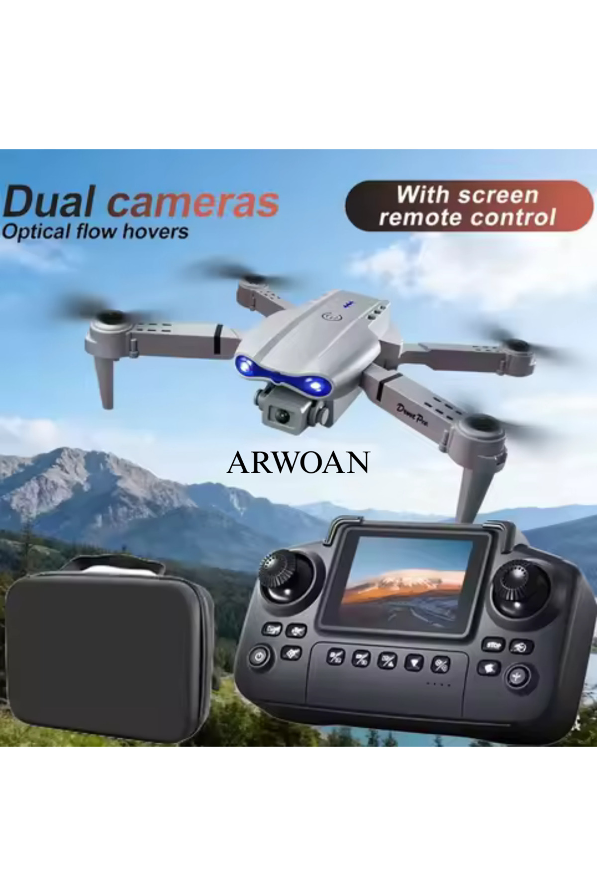 Katlanabilir Mini Drone LED Işıklı, Ekranlı Uzaktan Kumandalı, HD