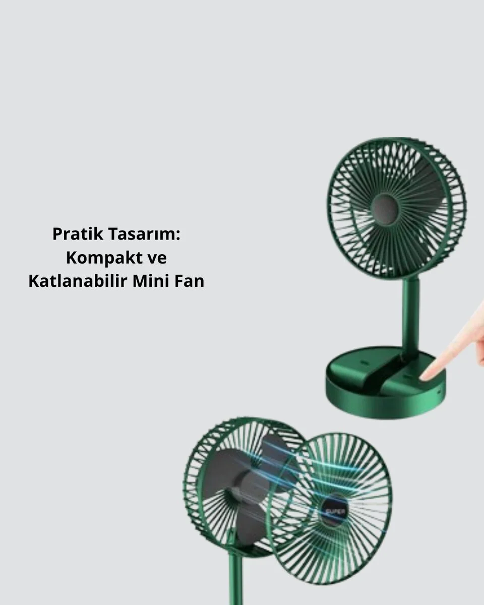 Katlanabilir Mini Fan – 3 Kademeli Soğutma ve Şarjlı Tasarım