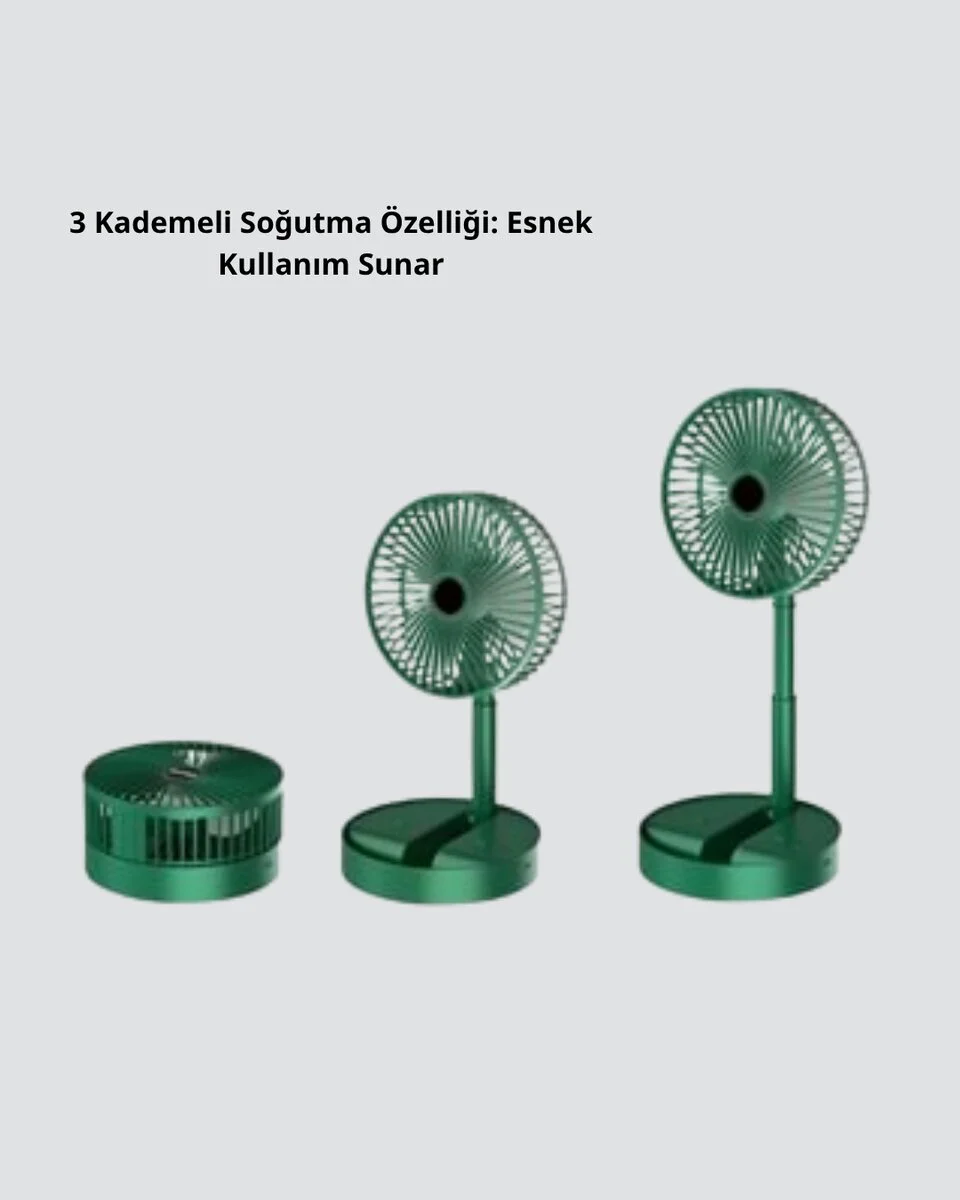 Katlanabilir Mini Fan – 3 Kademeli Soğutma ve Şarjlı Tasarım