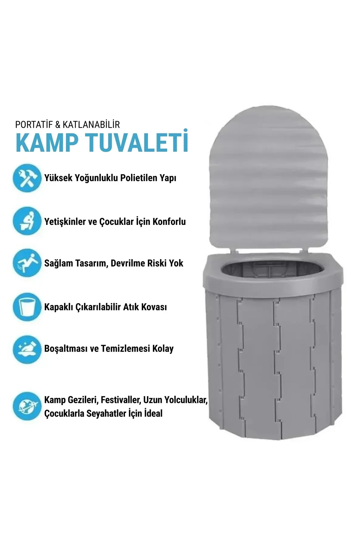 Katlanabilir Portatif Kamp Tuvaleti - Bi-Pot - Gri - 547218