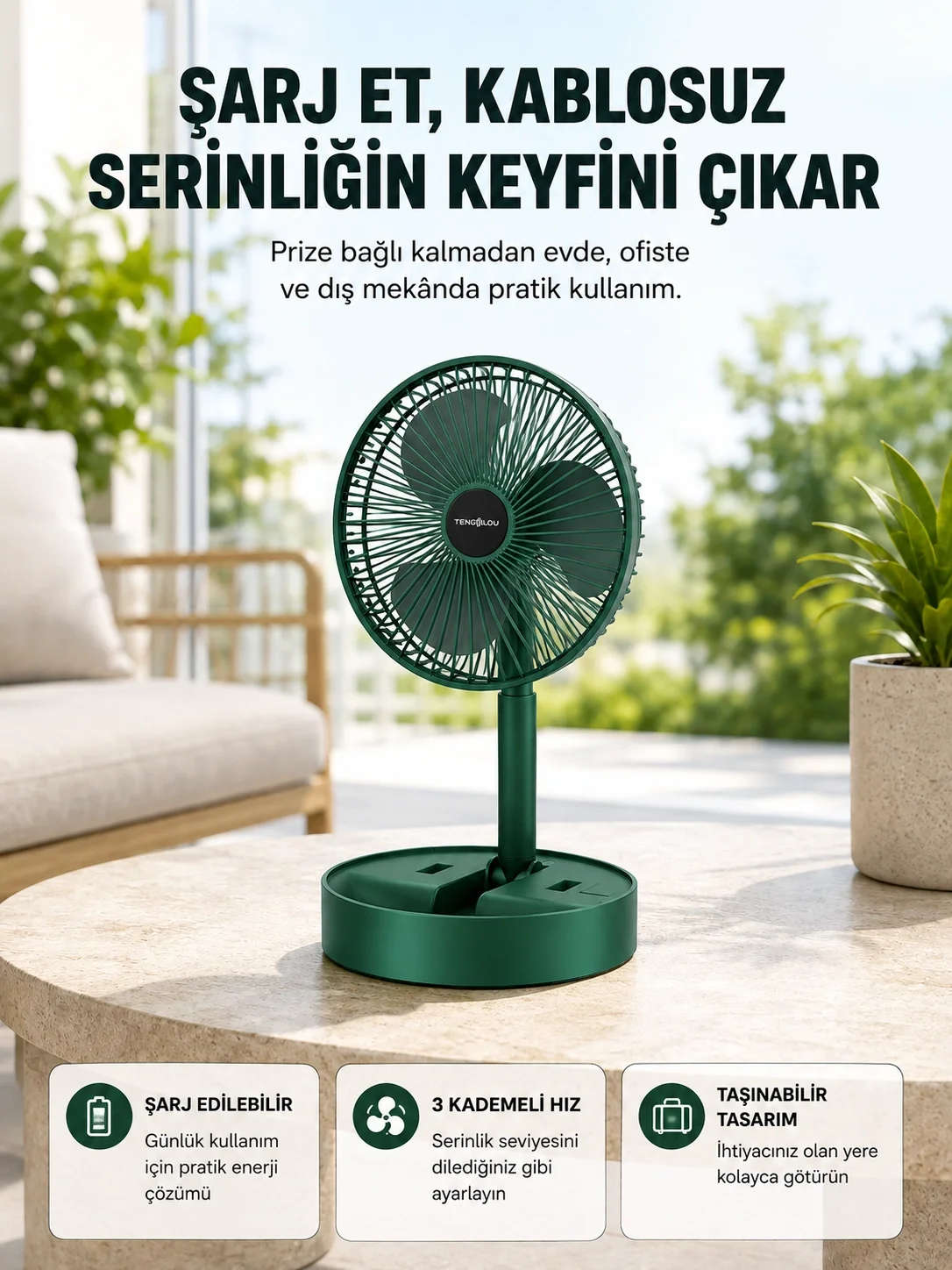 Katlanabilir Şarjlı Mini Fan 3 Kademeli Hız Ayarlı Taşınabilir Fiyatı, Yorumları ve Özellikleri