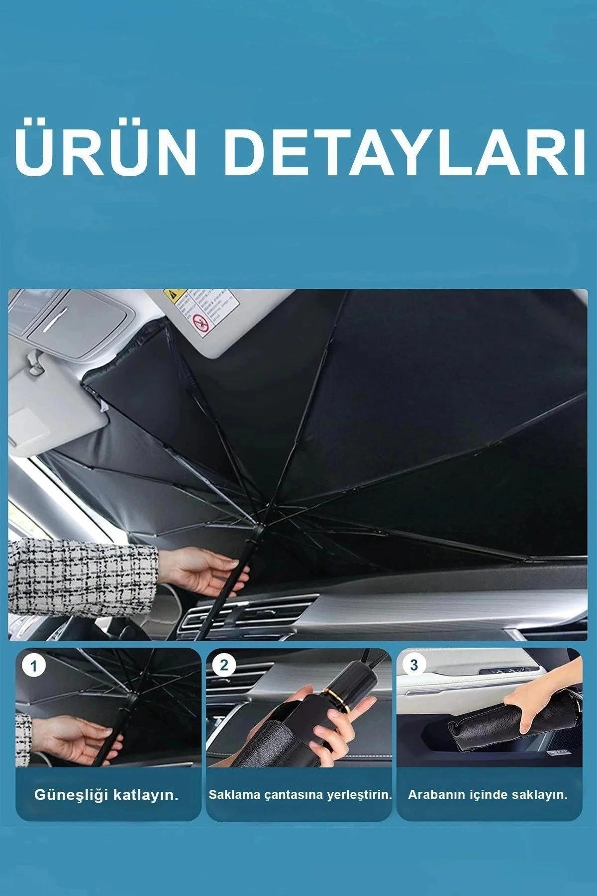 Katlanabilir Şemsiyeli Araç Ön Cam Güneşliği UV Korumalı Isı Yansıtıcı Tüm Araçlara Uygun Fiyatı, Yorumları ve Özellikleri