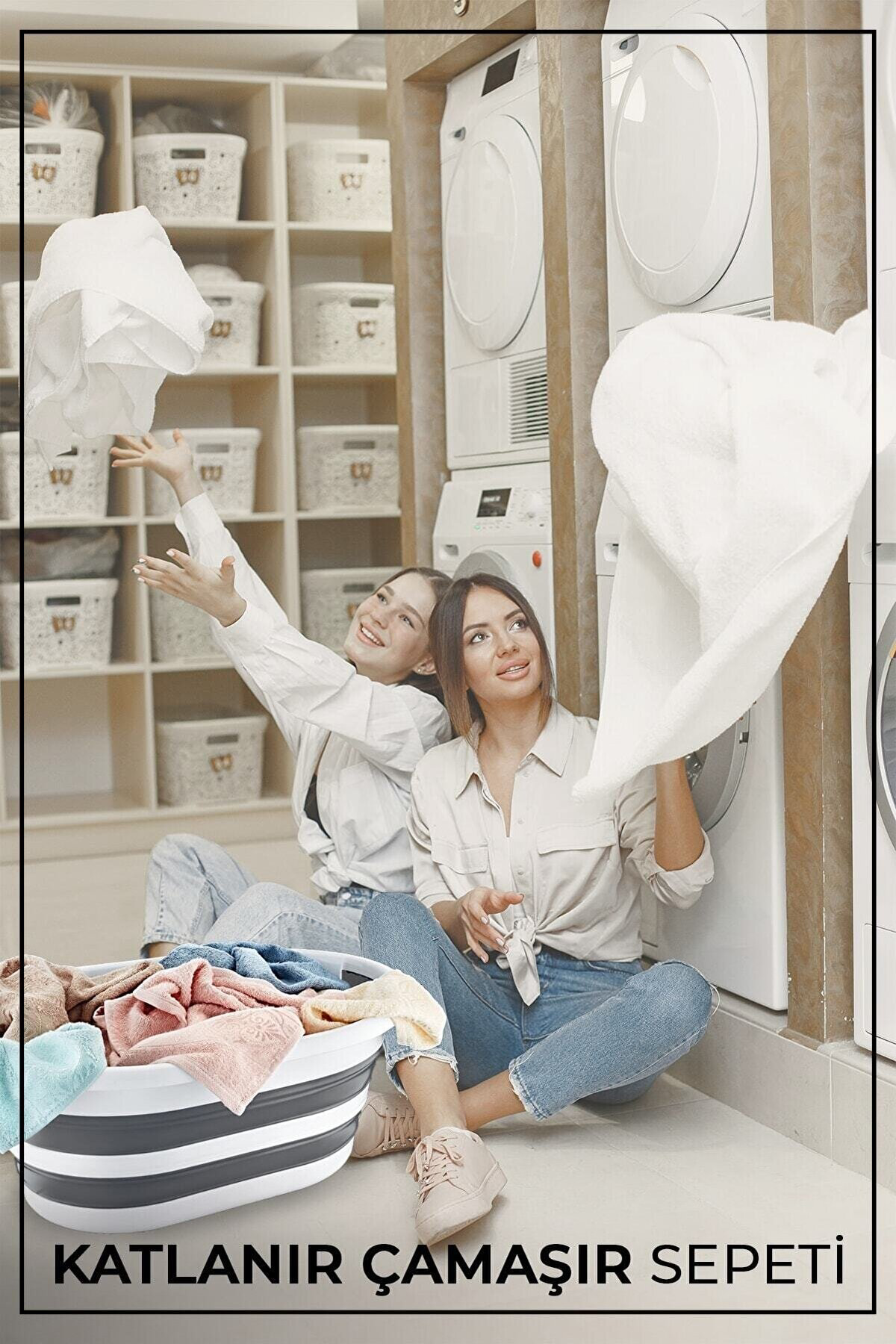 Pazar Kapısı Katlanabilir Silikon Akordiyon Çamaşır Sepeti Sele 40 Litre