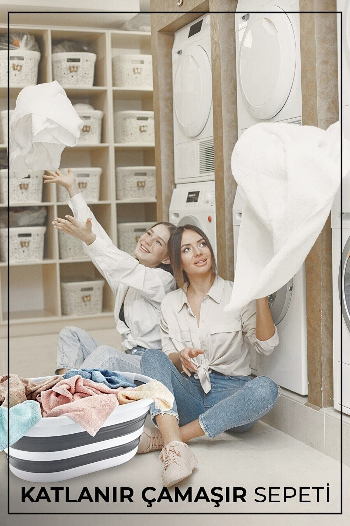 Pazar Kapısı Katlanabilir Silikon Akordiyon Çamaşır Sepeti 27 L