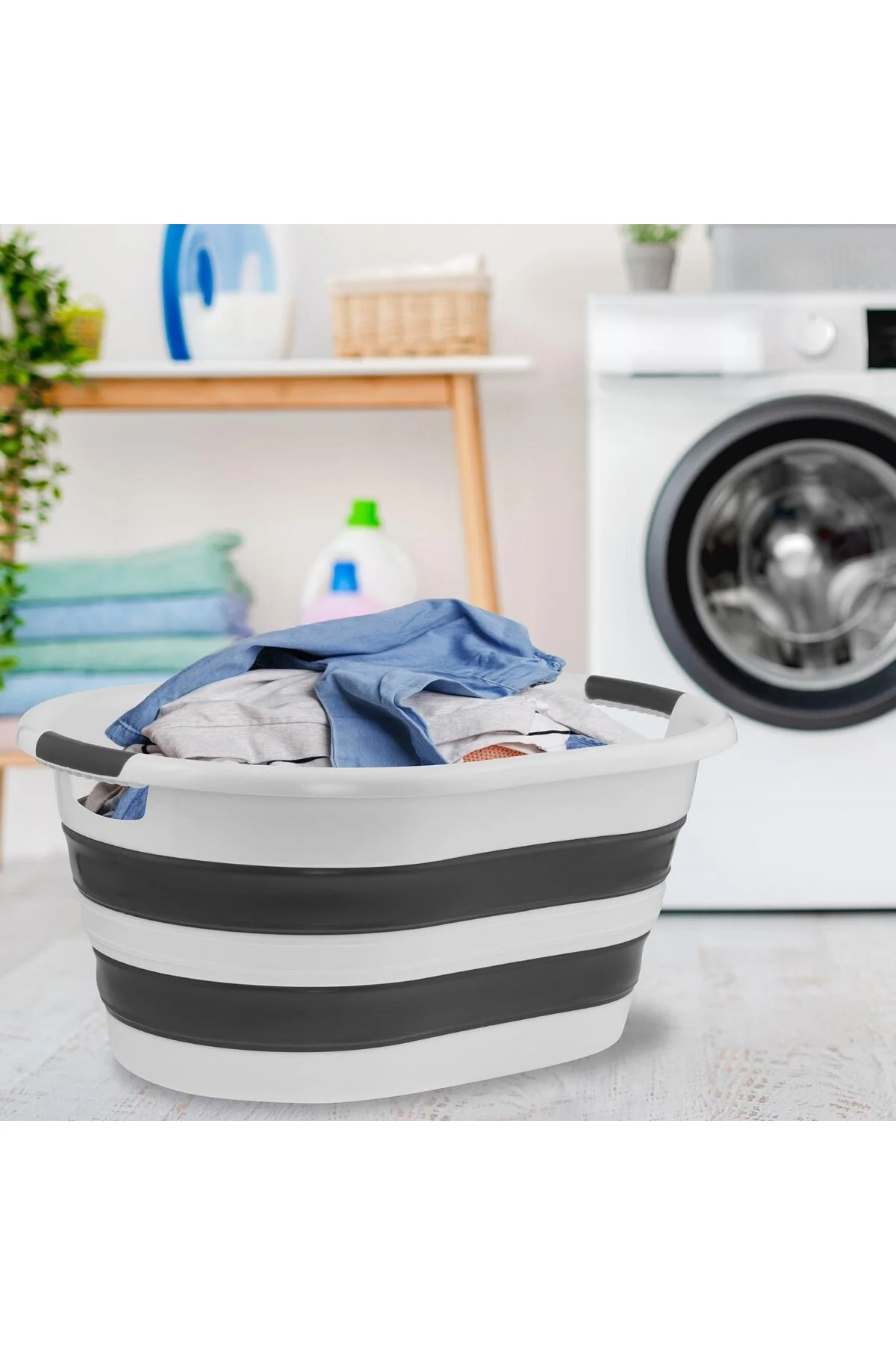 Katlanabilir Silikon Akordiyon Çamaşır Sepeti Sele 40 Litre