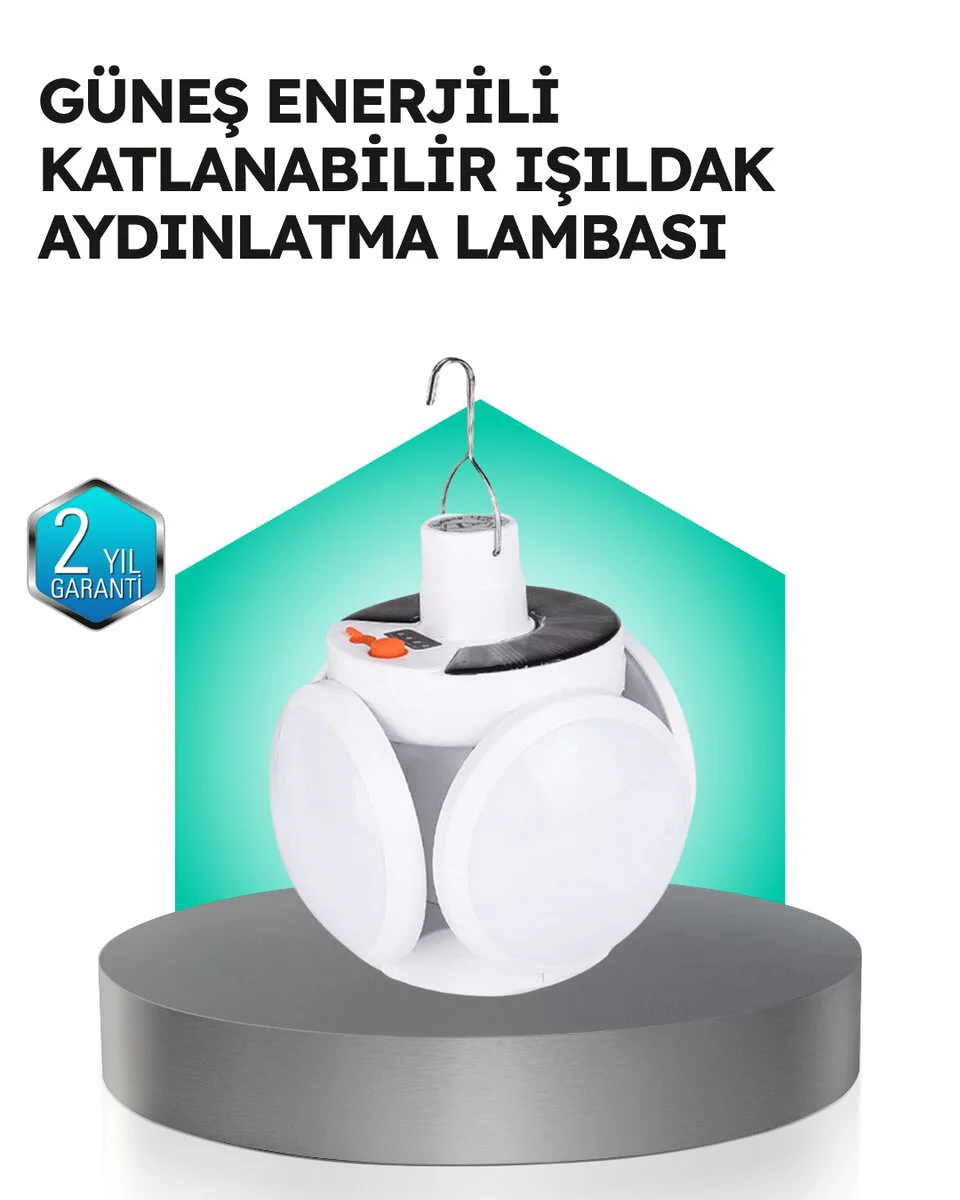 Katlanabilir Solar LED Lamba - Taşınabilir, IP65 Su Geçirmez, 45 LED, 2400mAh