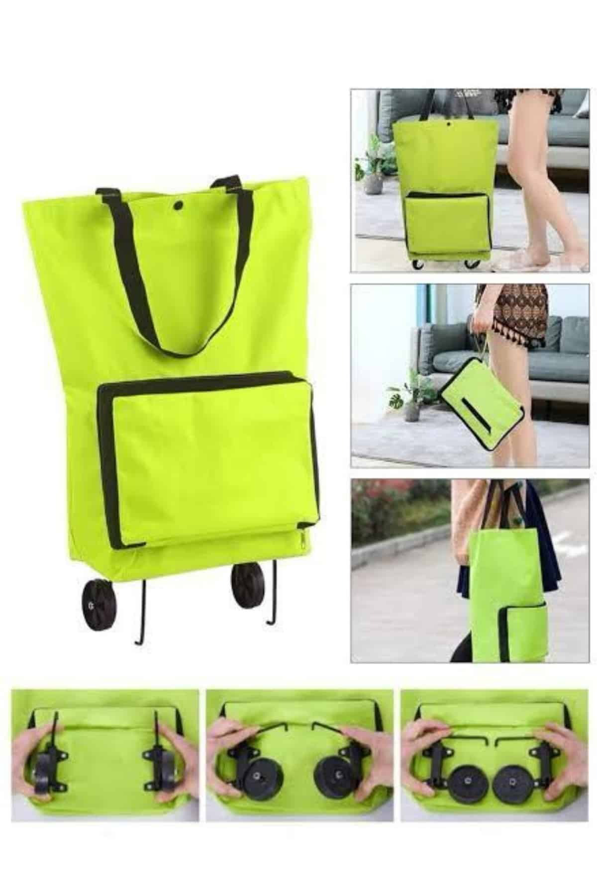 Katlanabilir Tekerlekli Çantalı Çarşı Pazar Arabası Alışveriş Çan