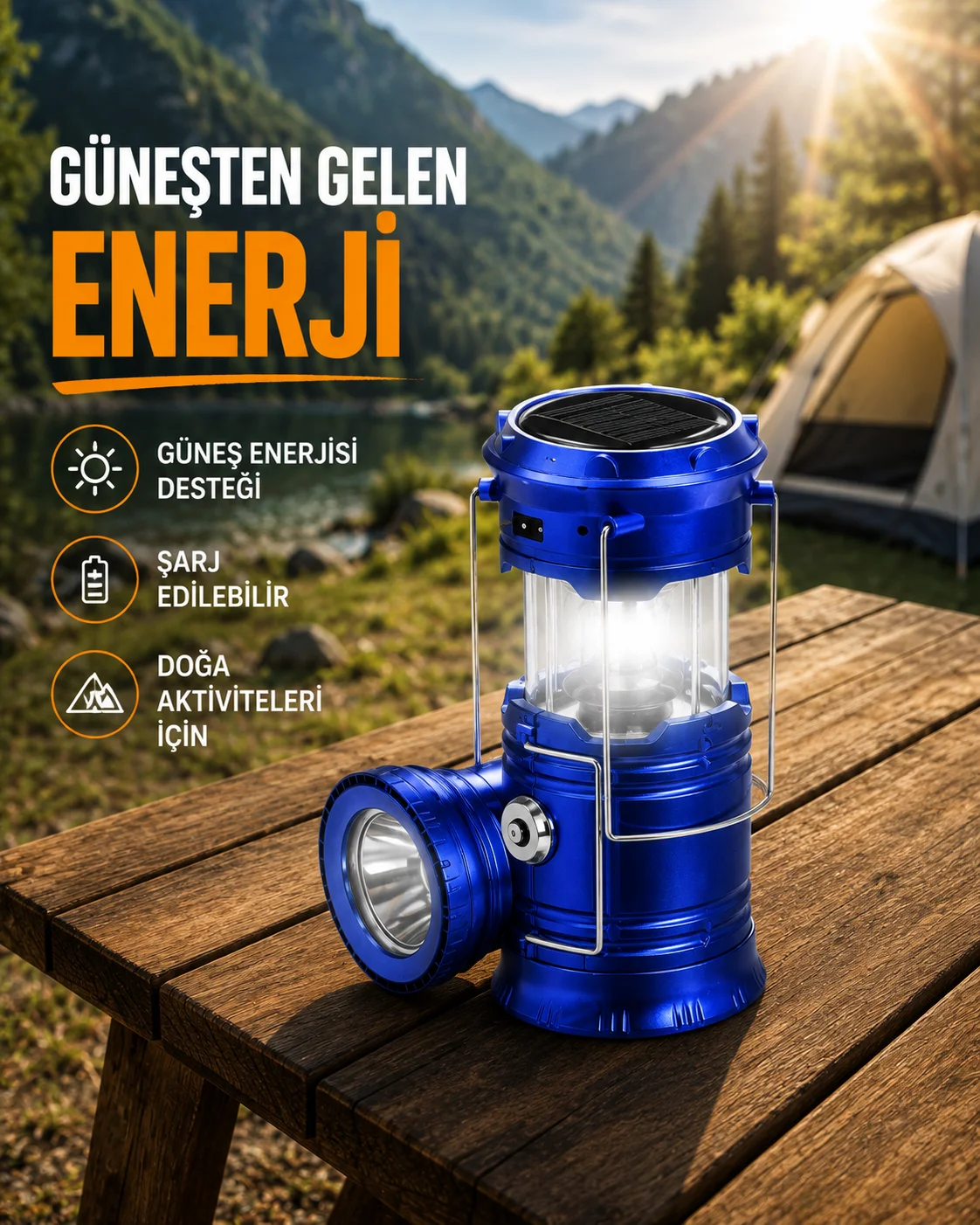 Katlanabilir USB Çıkışlı Kamp Feneri – Şarj Edilebilir, Dayanıklı ve Çok Fonksiyonlu Katlanabilir USB Çıkışlı Kamp Feneri – Şarj Edilebilir, Dayanıklı ve Çok Fonksiyonlu