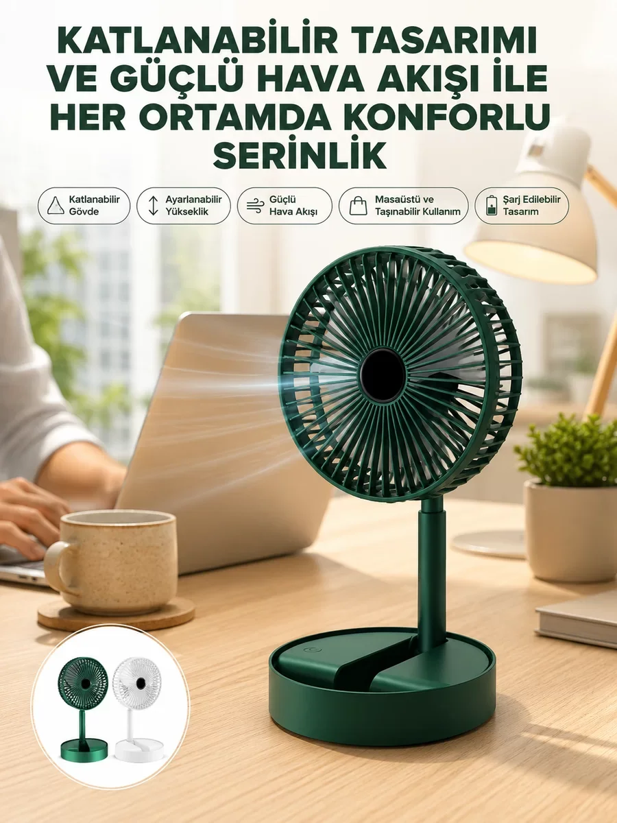 Katlanabilir USB Şarjlı Masaüstü Mini Fan Soğutucu Telefon Tutucu - Ev ve Ofis İçin Pratik Çözüm