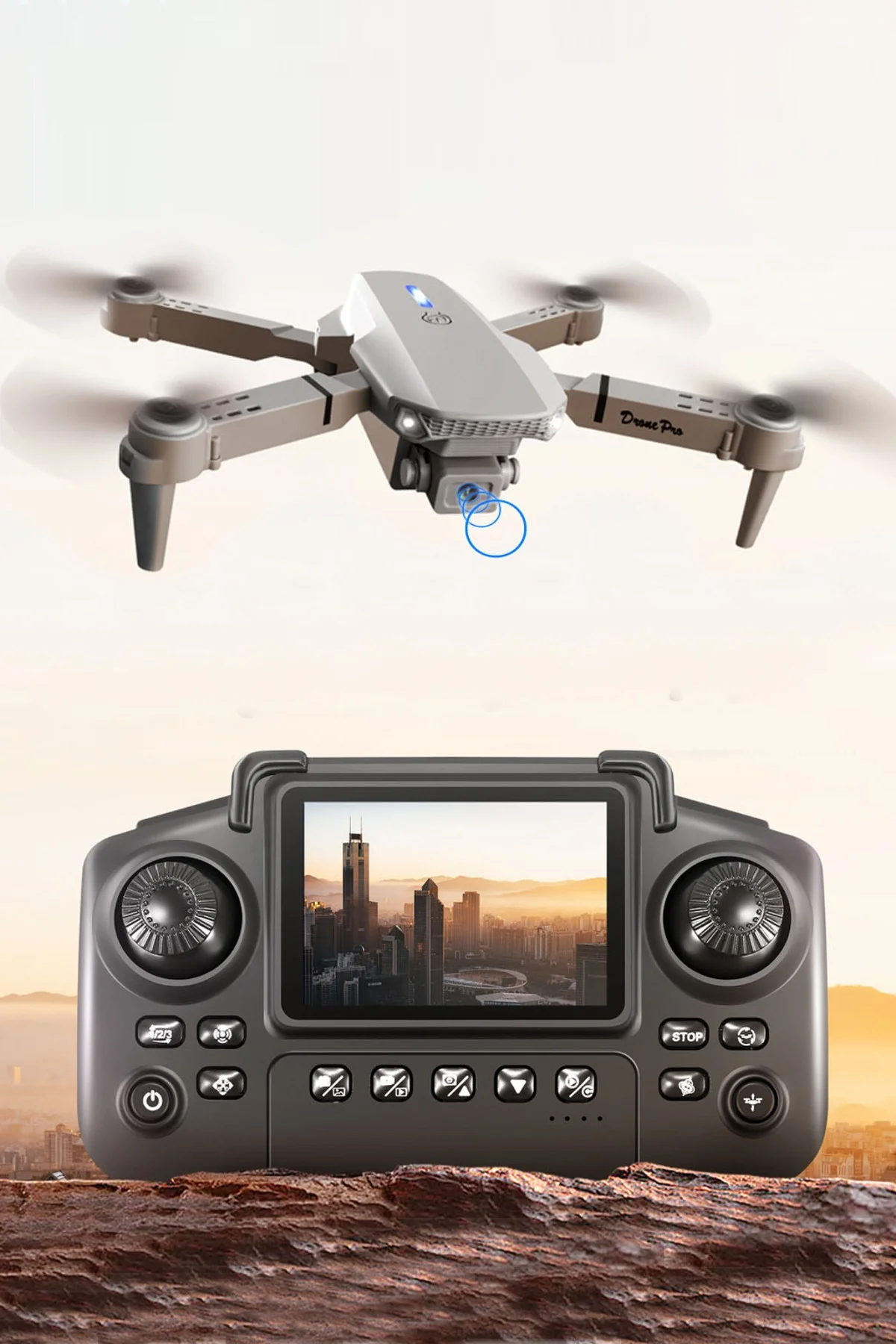 Katlanabilir Wifi FPV Kameralı Mini Drone, 720P HD Canlı Görüntü Aktarımı, Gri Renk