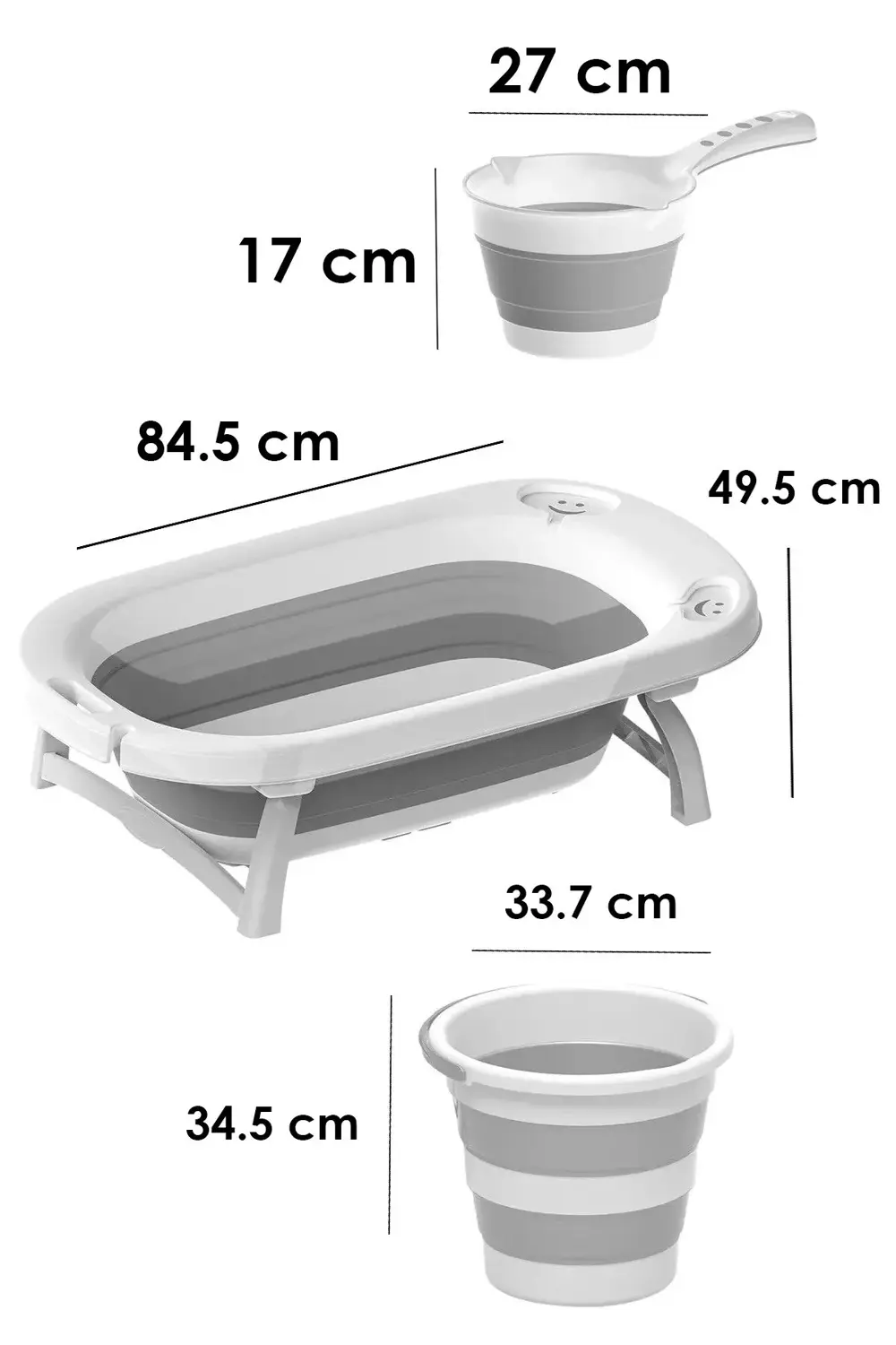 Katlanır 3'lü Bebek Çocuk Yıkama Küvet - Kova - Maşrapa Seti Büyü