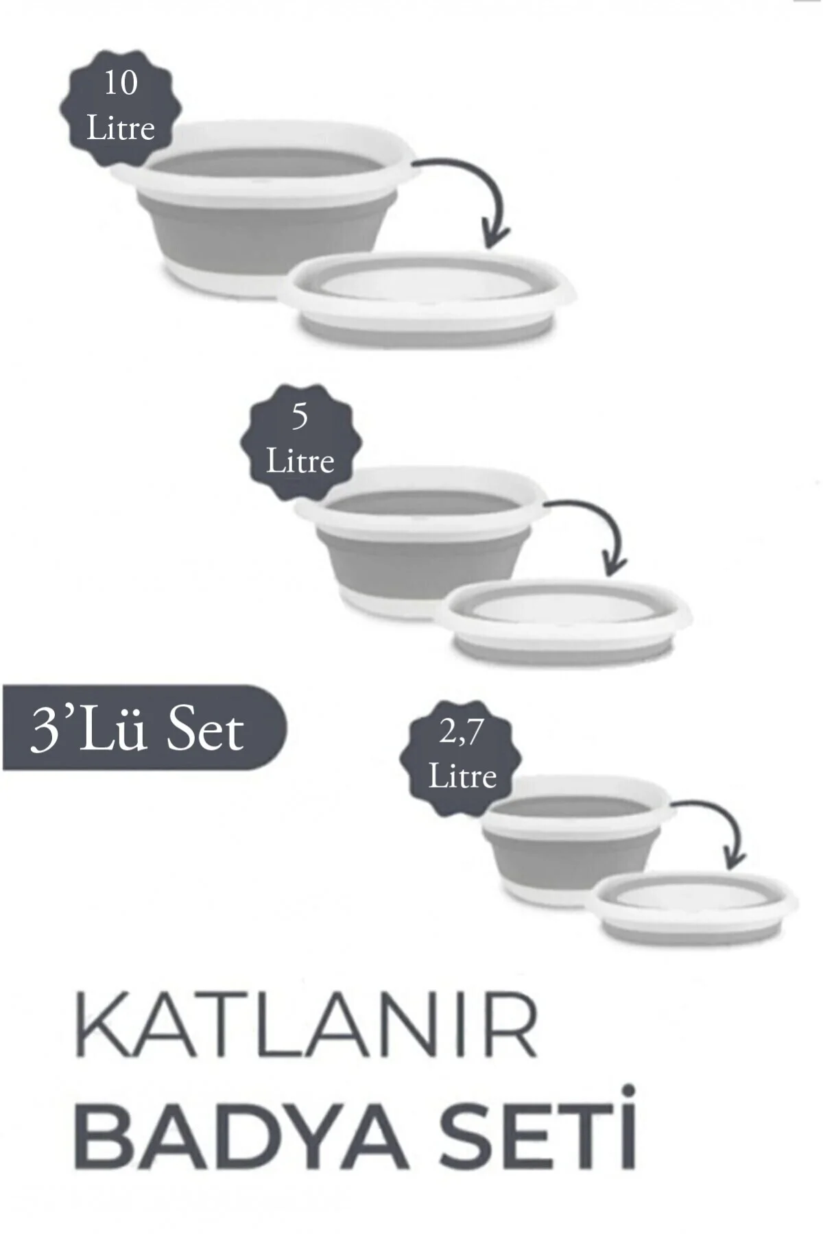 Katlanır Badya Akordiyon Leğen Seti 2,7 L - 5 L - 10 L