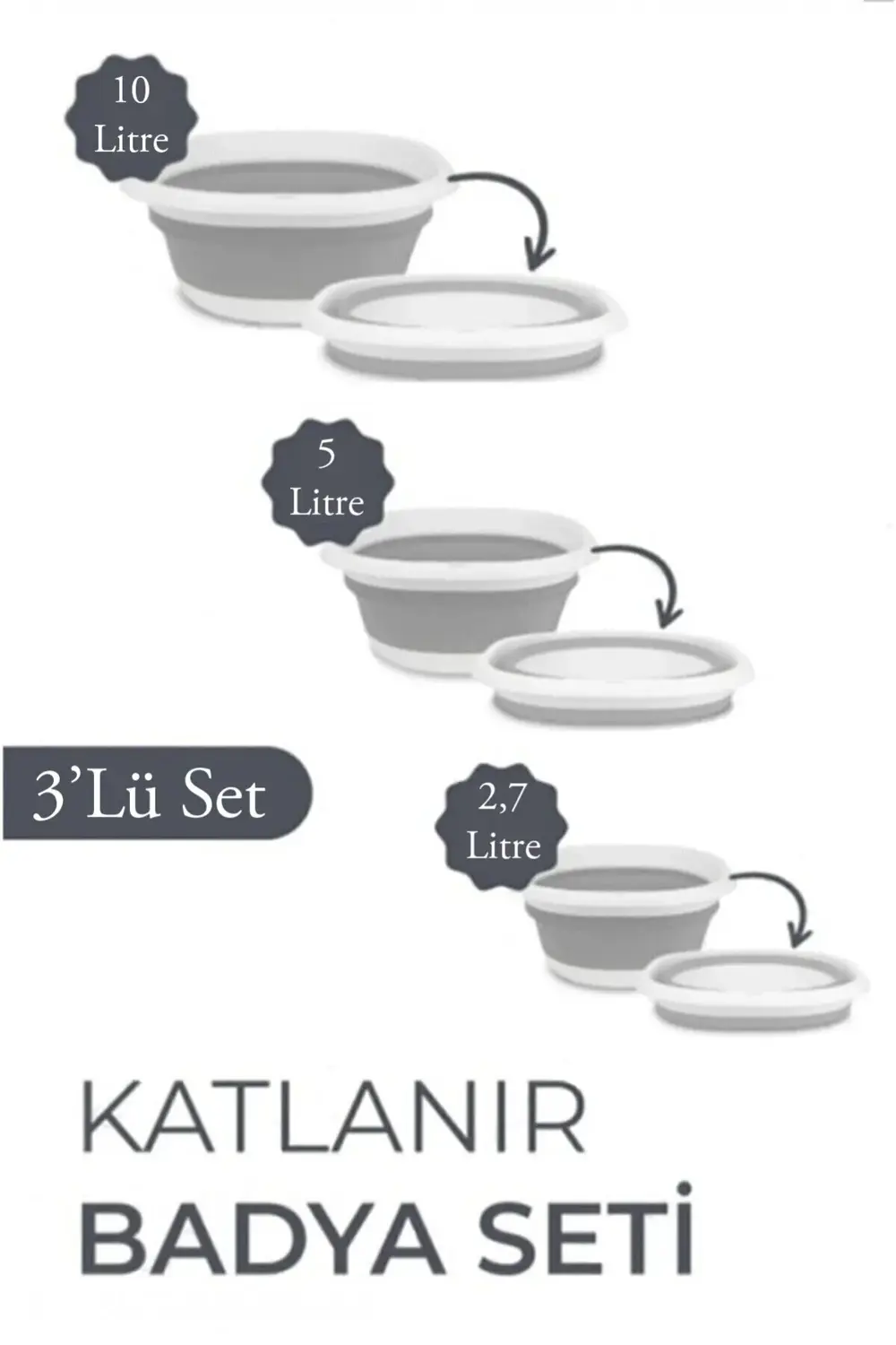 Katlanır Badya Akordiyon Leğen Seti 2,7 L - 5 L - 10 L