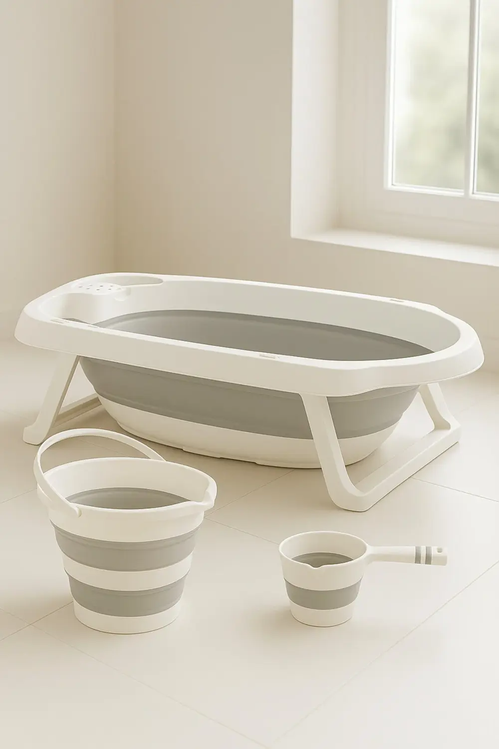 Katlanır Bebek Küveti Seti – Kova ve Maşrapalı, Taşınabilir, Katl Katlanır Bebek Küveti Seti – Kova ve Maşrapalı, Taşınabilir, Katl