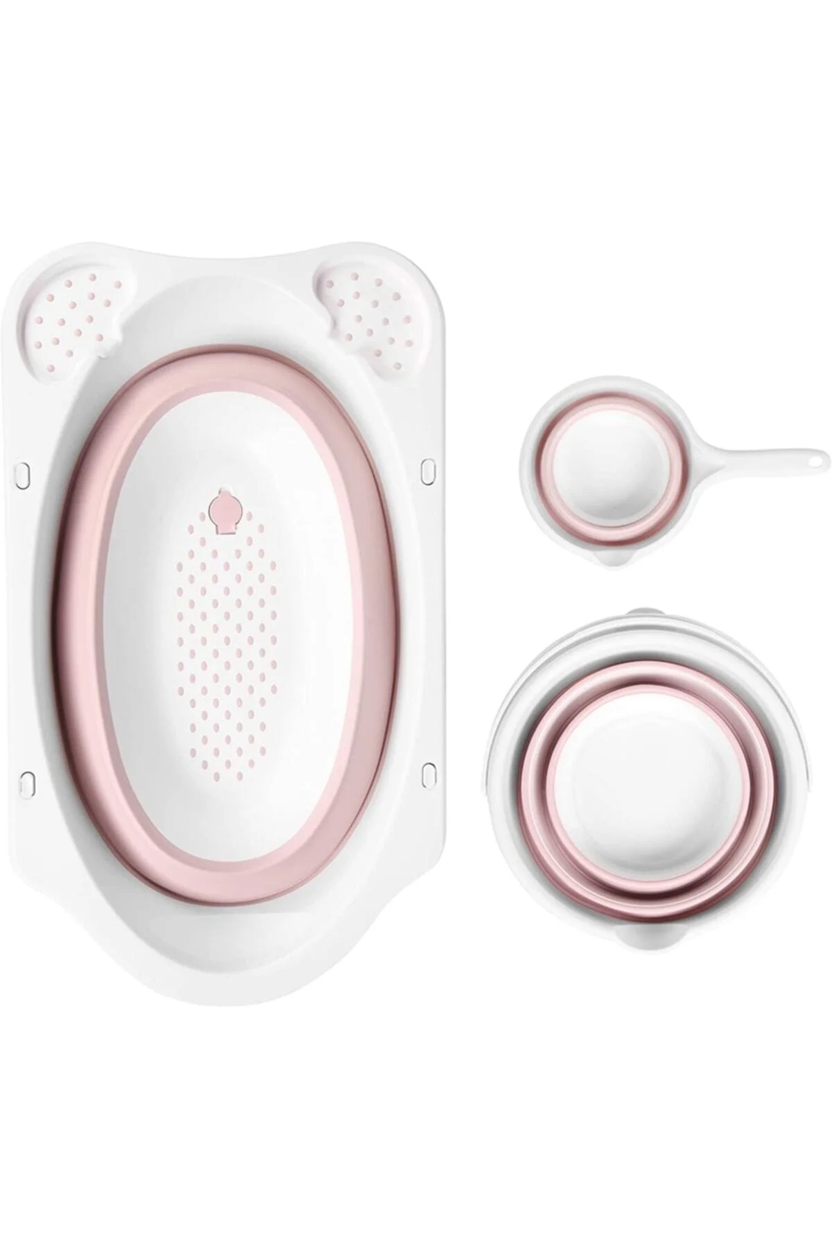 Katlanır Bebek Yıkama Banyo Seti 4 Parça / Pembe