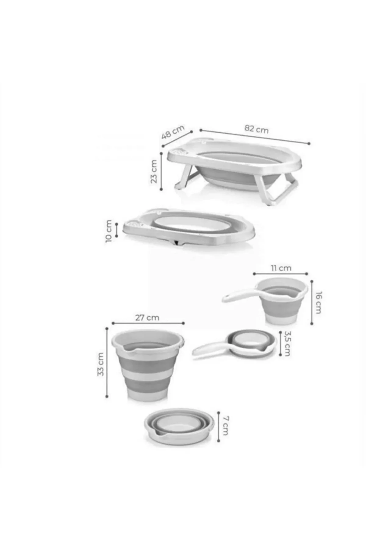Katlanır Bebek Yıkama Banyo Seti 4 Parça / Gri