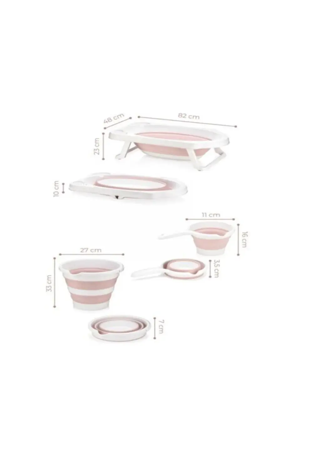 Katlanır Bebek Yıkama Banyo Seti 6 Parça / Pembe