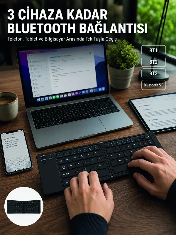 Katlanır Bluetooth Klavye: Tablet ve Laptop Uyumlu, Hafif ve Pratik Kablosuz Çözüm