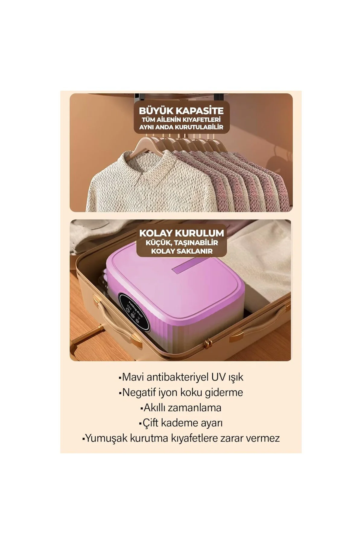 Katlanır Çamaşır Kurutma Makinesi Pembe