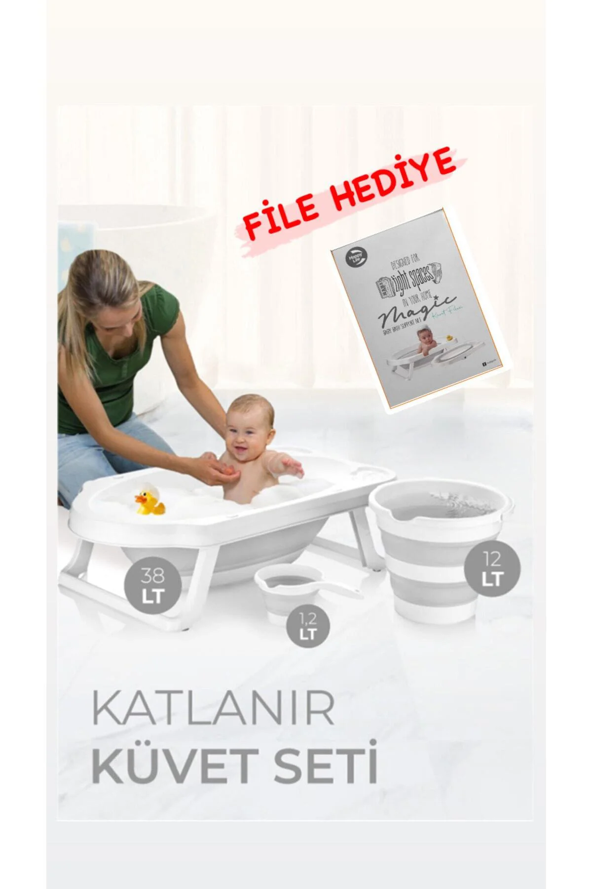 Katlanır Çocuk Küveti Su Kovası Ve Maşrapa Seti Akordiyon Bebek Y