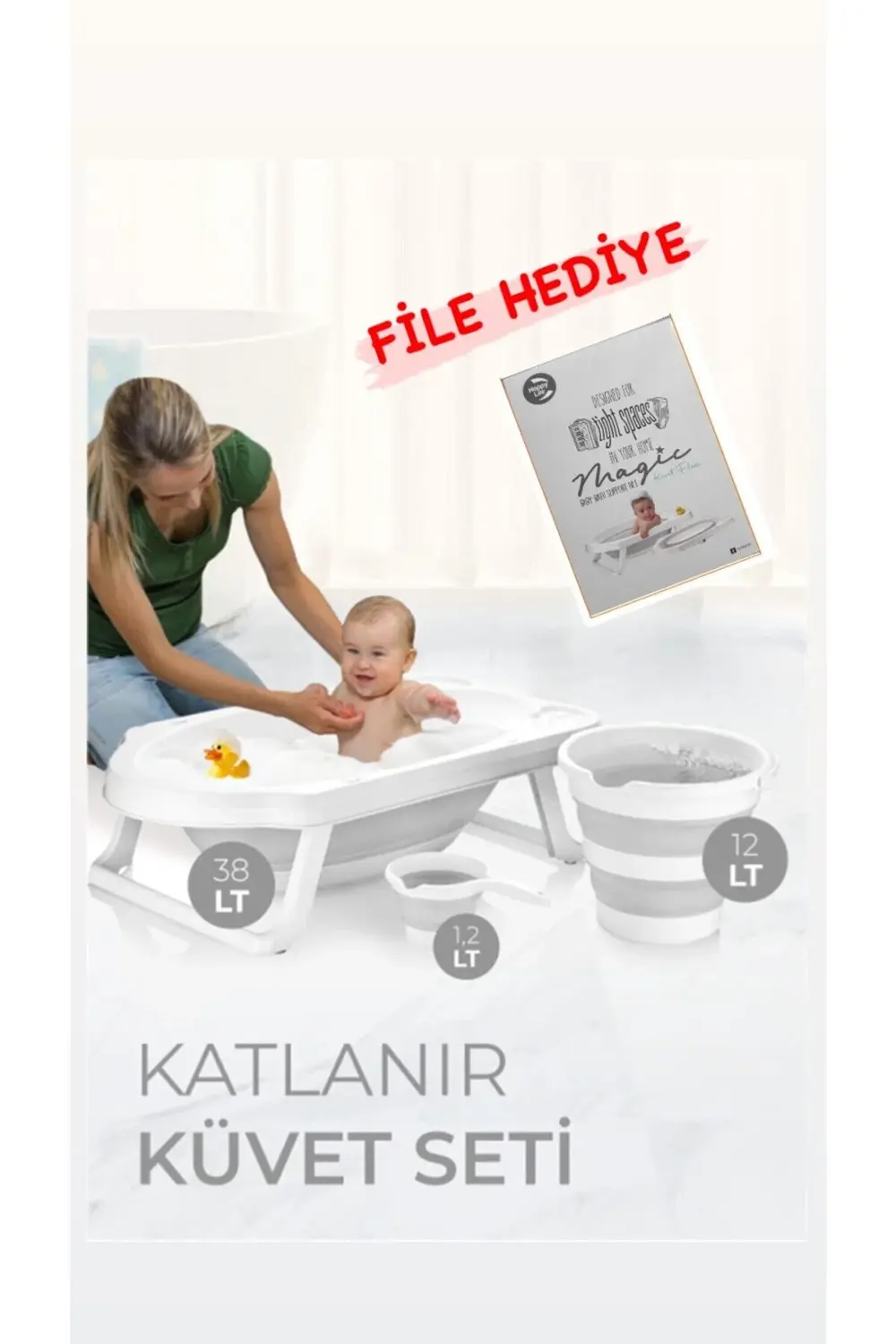 Katlanır Çocuk Küveti Su Kovası Ve Maşrapa Seti Akordiyon Bebek Y