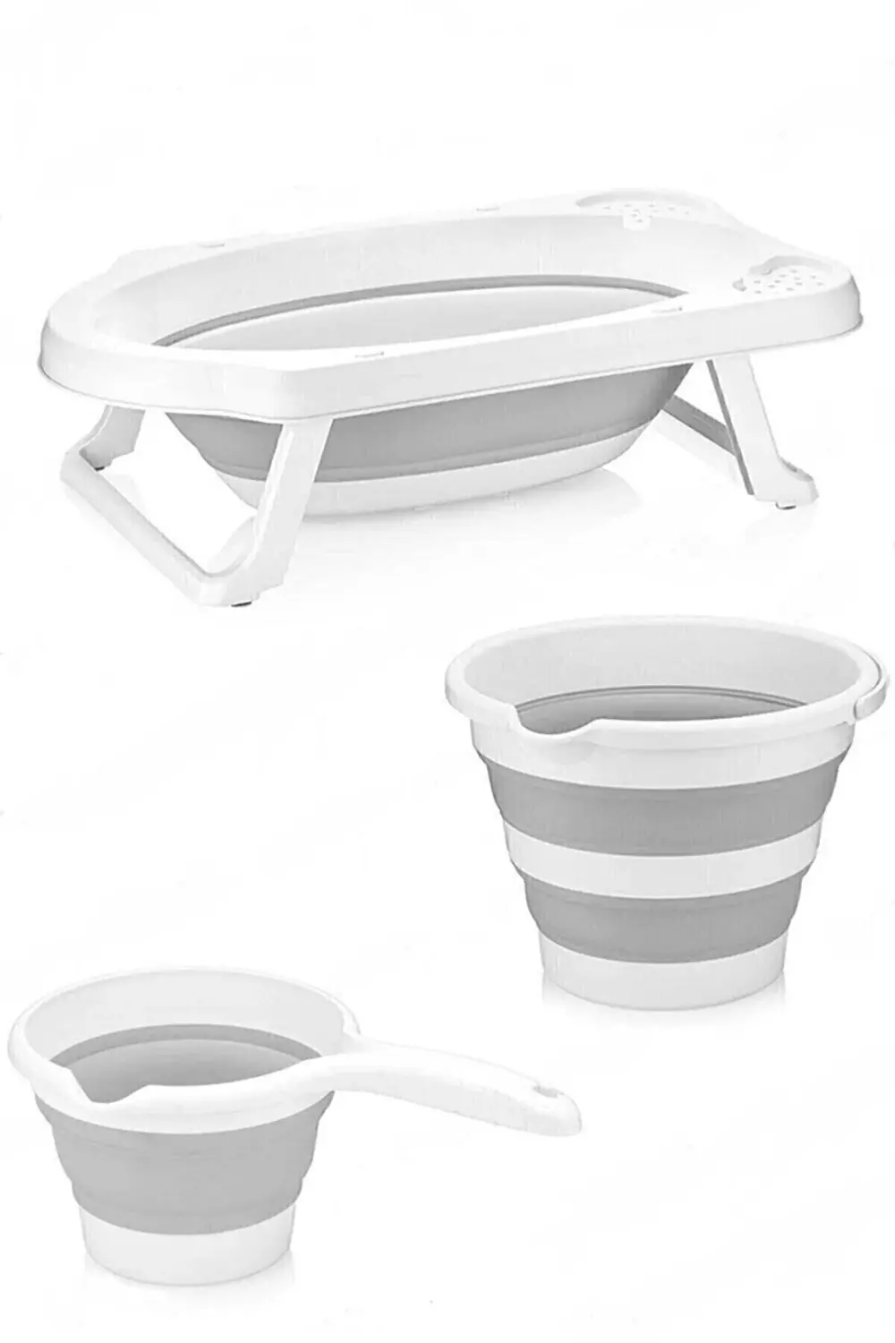 Katlanır Çocuk Küveti Su Kovası Ve Maşrapa Seti Akordiyon Bebek Y