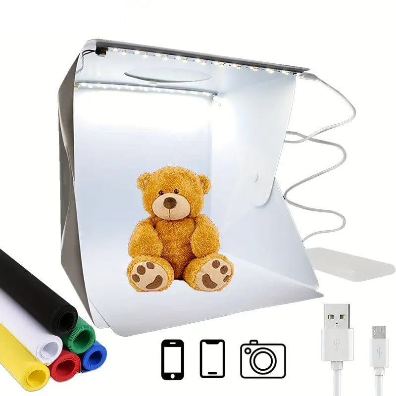 Katlanır Işıklı Fotoğraf Stüdyosu 40x40 cm 6 Renk Fonlu Ürün Çeki