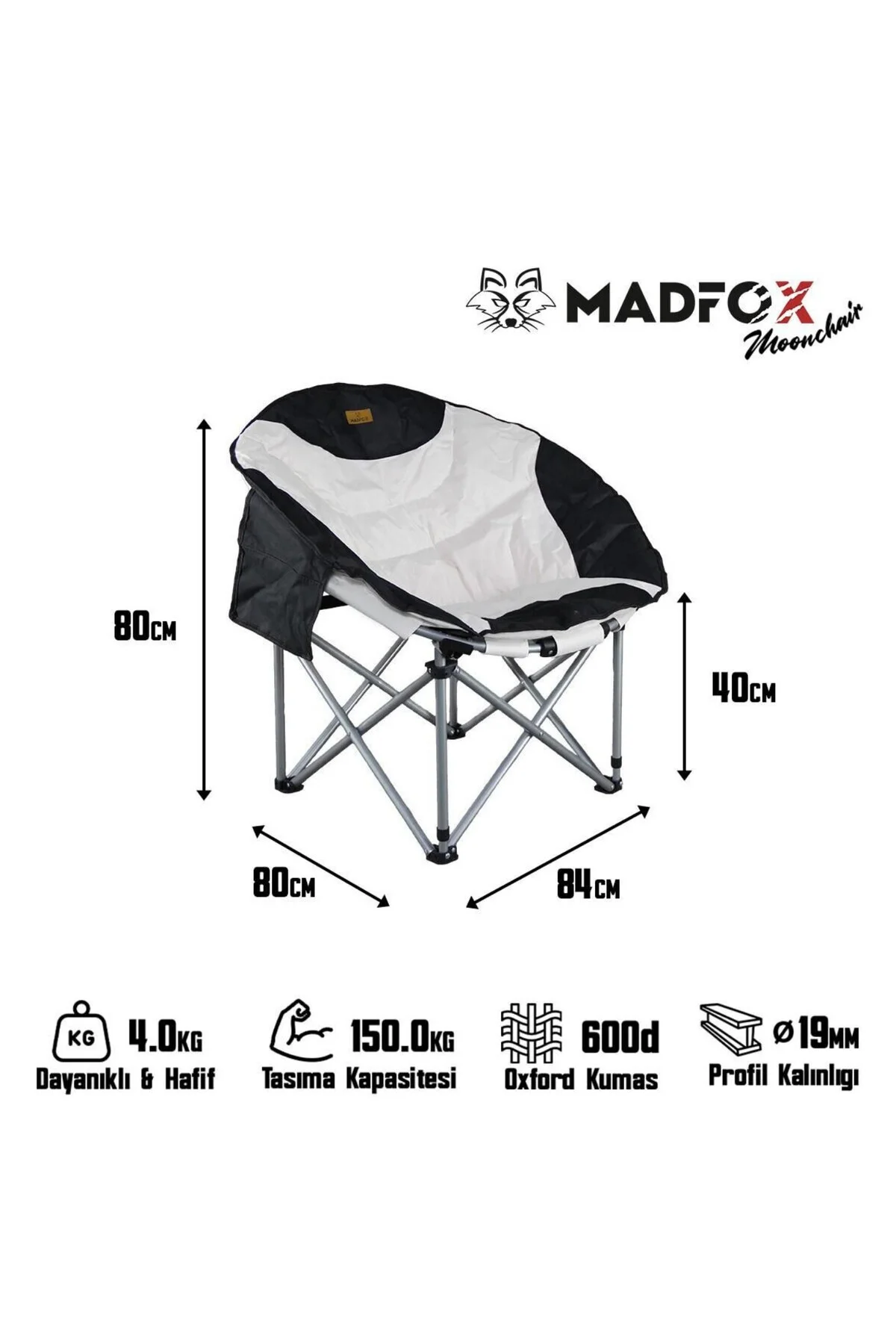 Katlanır Kamp Piknik Sandalyesi - Madfox Moonchair Deluxe - Siyah