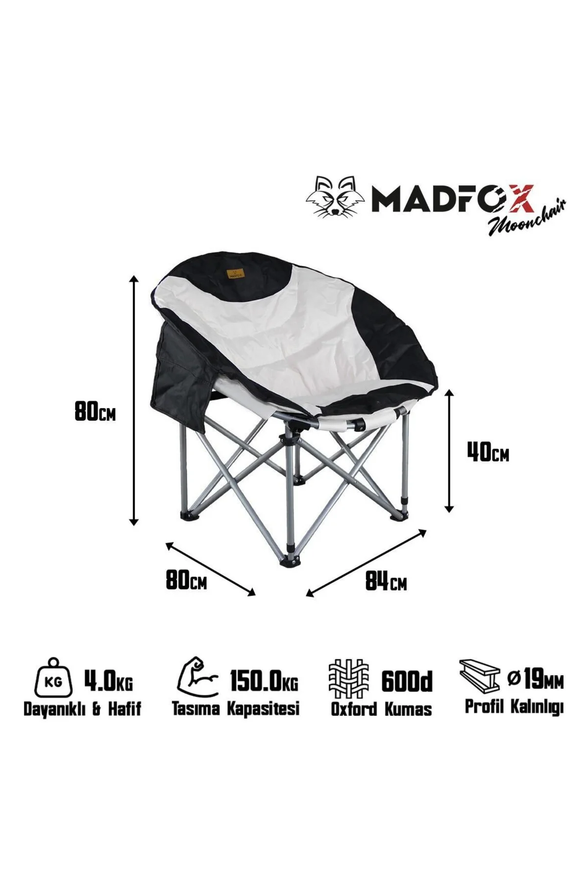 Katlanır Kamp Piknik Sandalyesi - Madfox Moonchair Deluxe - Siyah