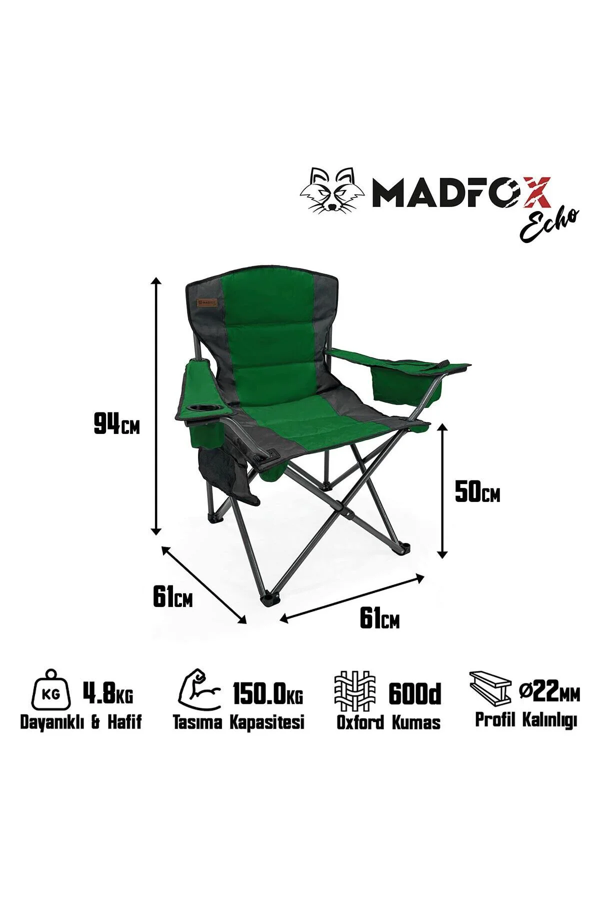Katlanır Kamp Piknik Sandalyesi - Madfox Echo - Bardaklıklı - Yeş