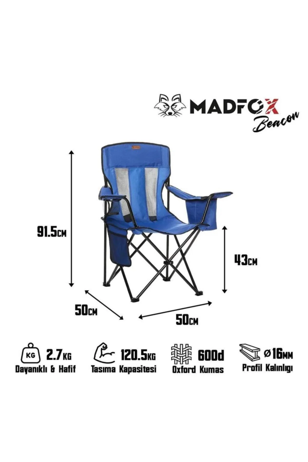Katlanır Kamp Piknik Sandalyesi - Beacon - Bardaklıklı - Mavi - 5