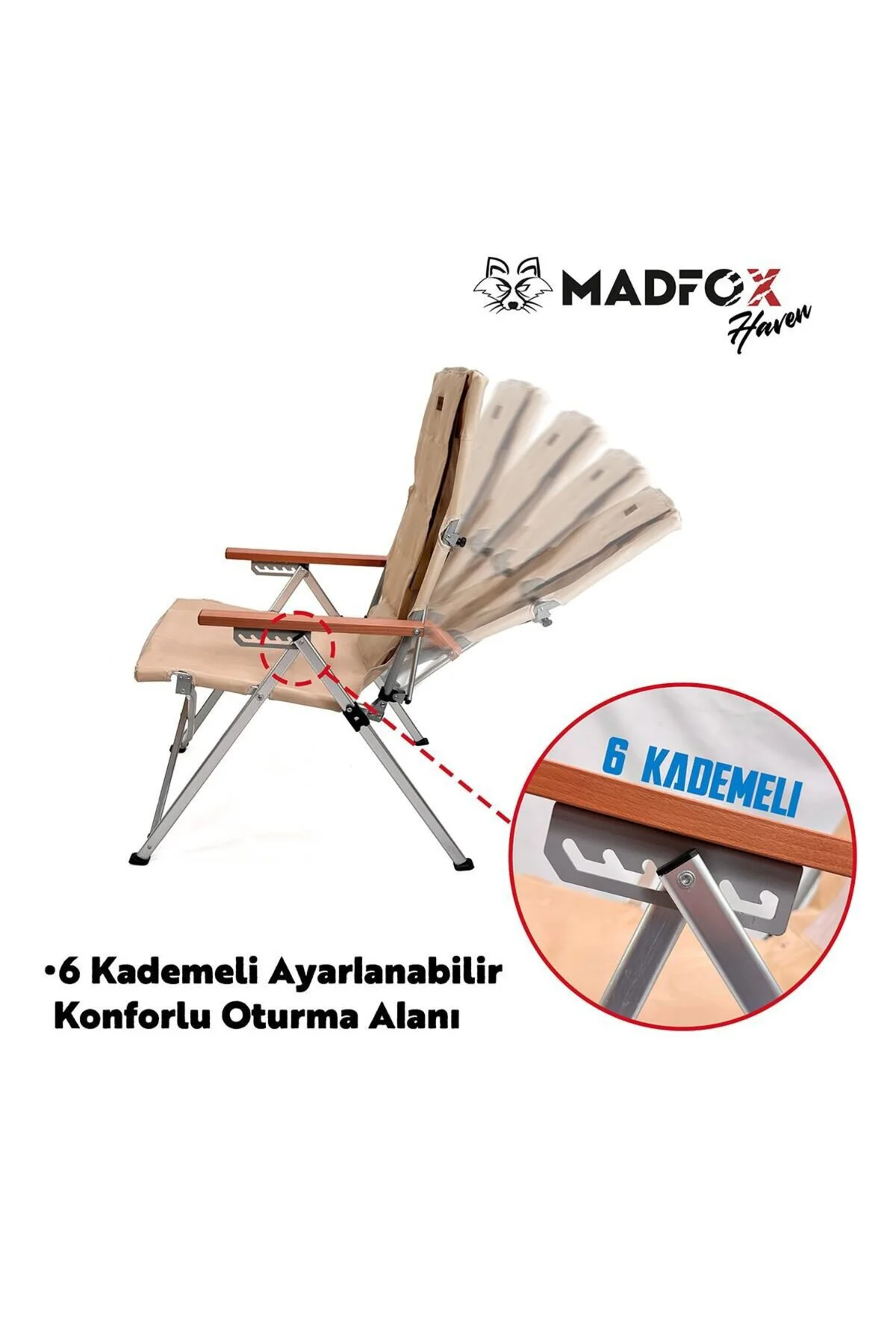Katlanır Kamp Piknik Sandalyesi - Madfox Haven - 6 Kademeli - Bej