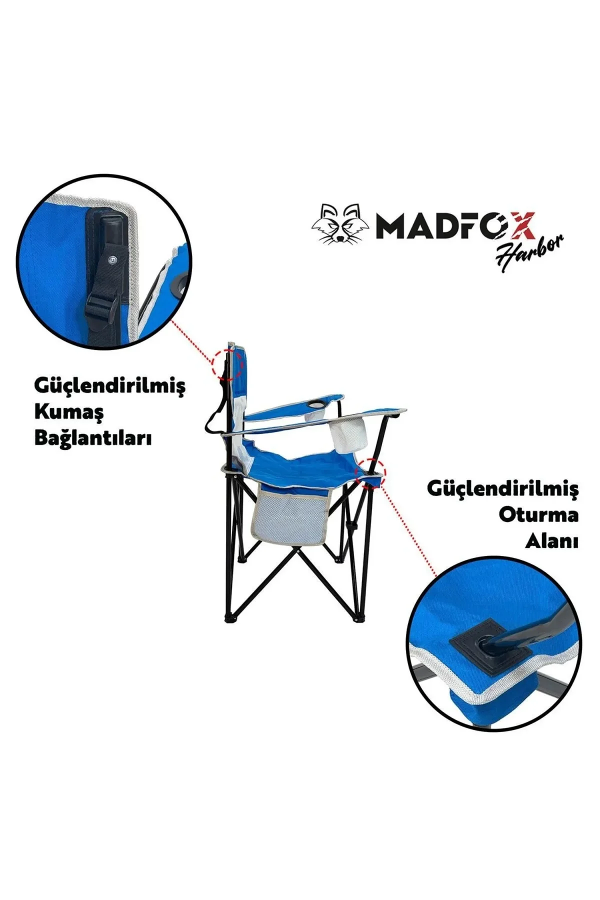 Katlanır Kamp Piknik Sandalyesi - Harbor - Bardaklıklı - Mavi - 5