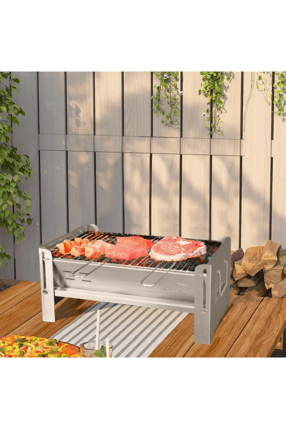 Katlanır Mangal, Paslanmaz Çelik, Barbekü Kömür Mangalı, Izgaralı