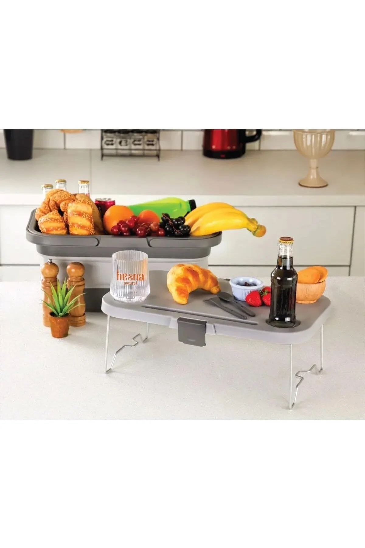 Katlanır Piknik Seti | Masalı Silikon Sepet 24 Lt Kamp Çantası, G