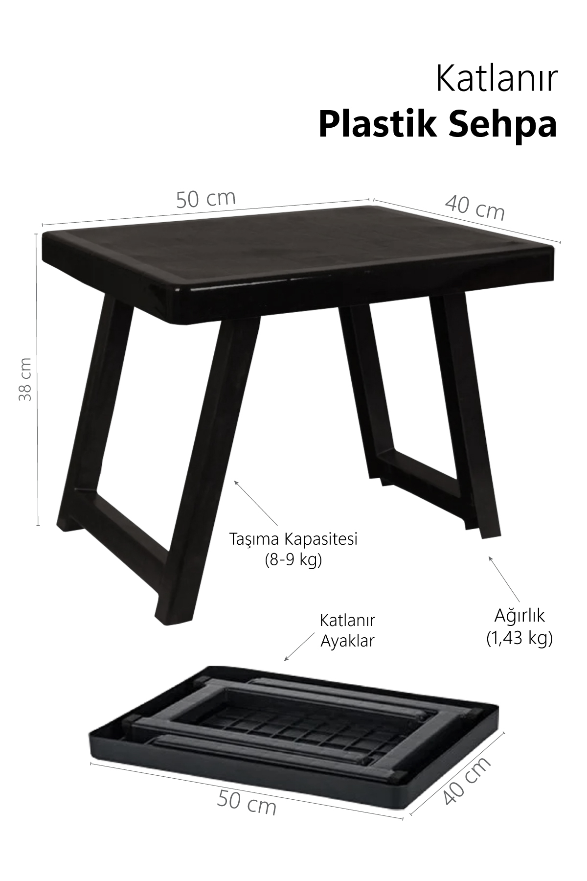 Mutfaksultani Katlanır Plastik Sehpa Antrasıt-Kamp Masası.