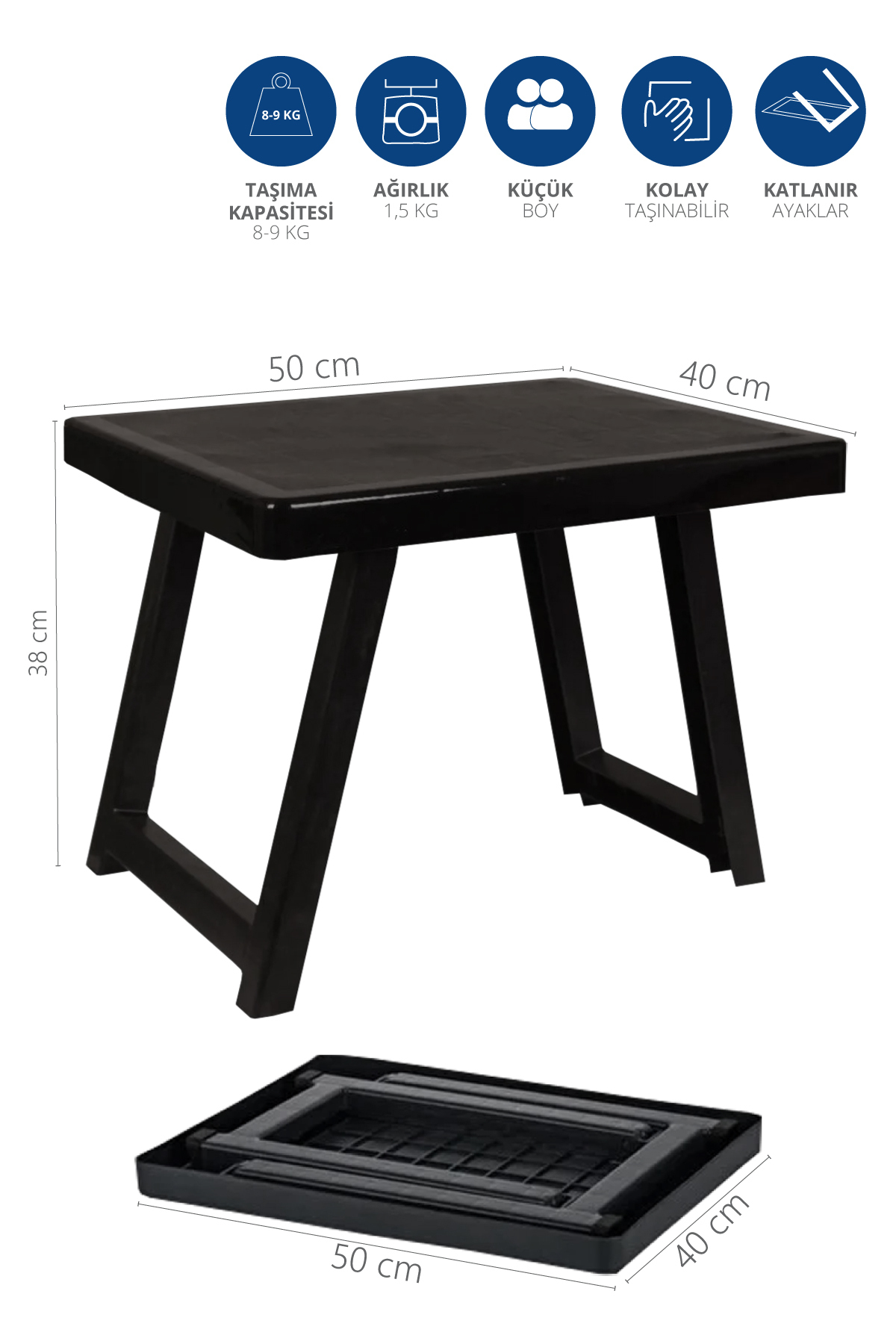 Mutfaksultani Katlanır Plastik Sehpa Antrasıt-Kamp Masası.