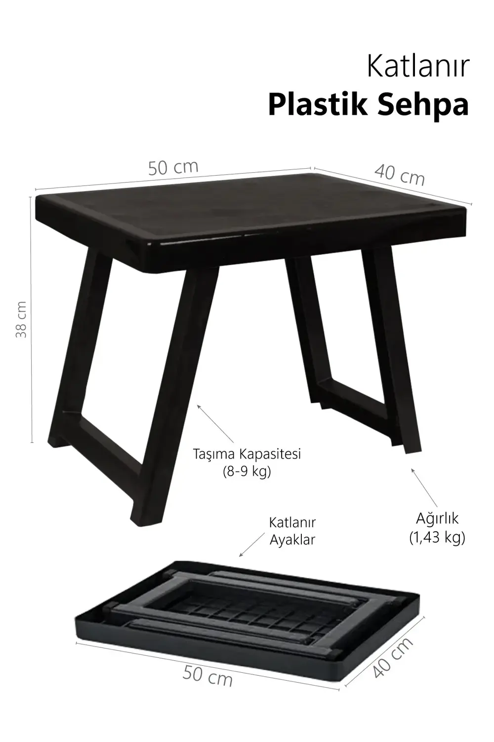 Katlanır Plastik Sehpa Antrasıt-kamp Masası.