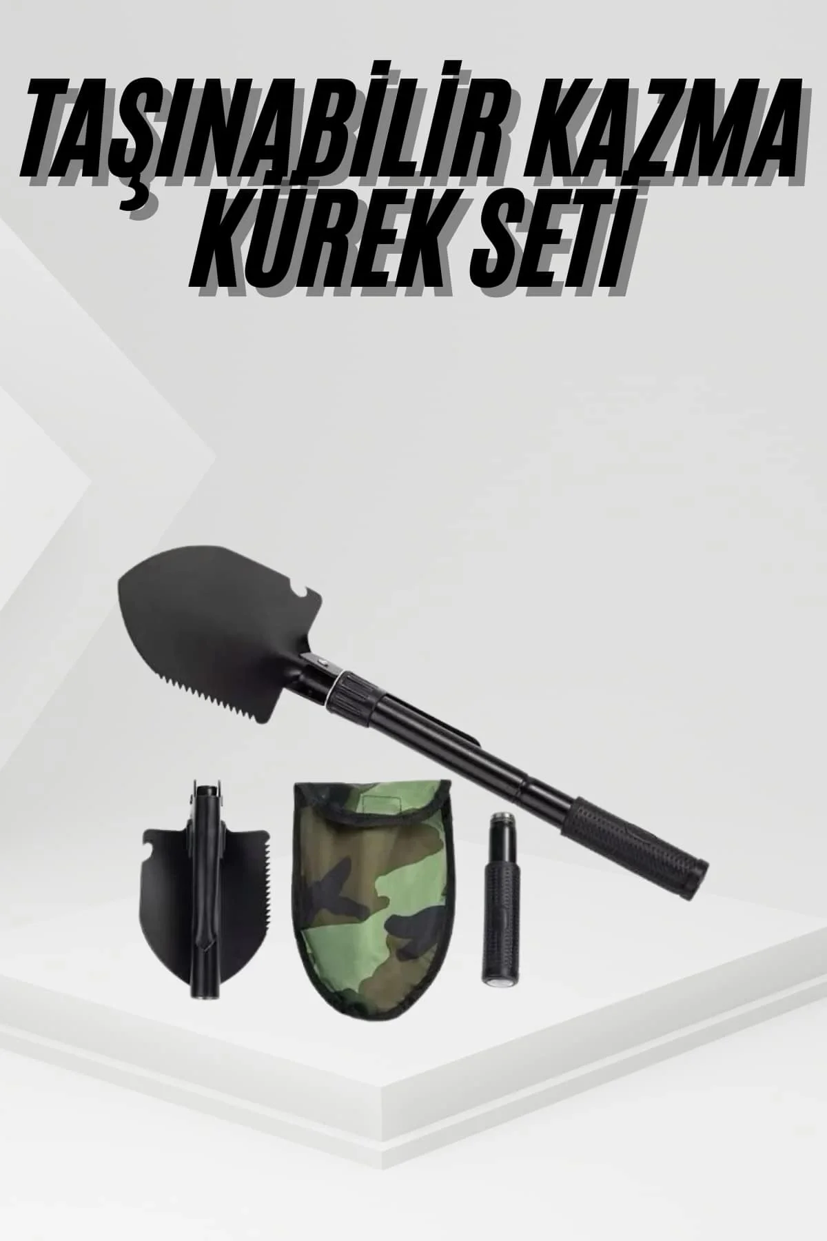 Katlanır Portatif Kazma Kürek Seti Portatif Çelik Taşıma Çantalı 