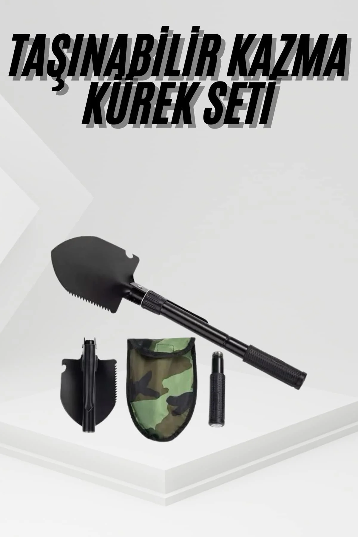 Katlanır Portatif Kazma Kürek Seti Portatif Çelik Taşıma Çantalı 