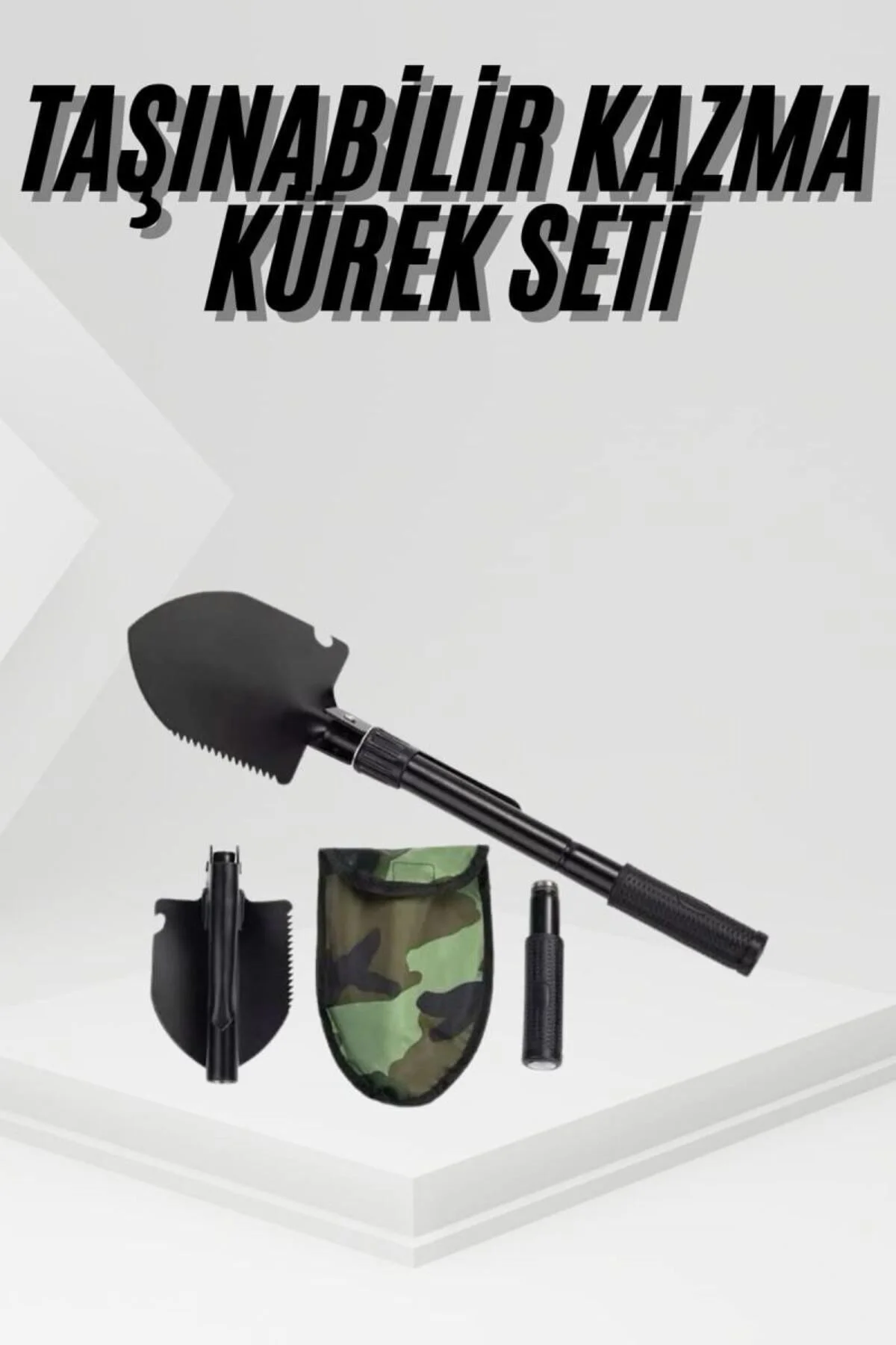 Katlanır Portatif Kazma Kürek Seti Portatif Çelik Taşıma Çantalı Pusulalı