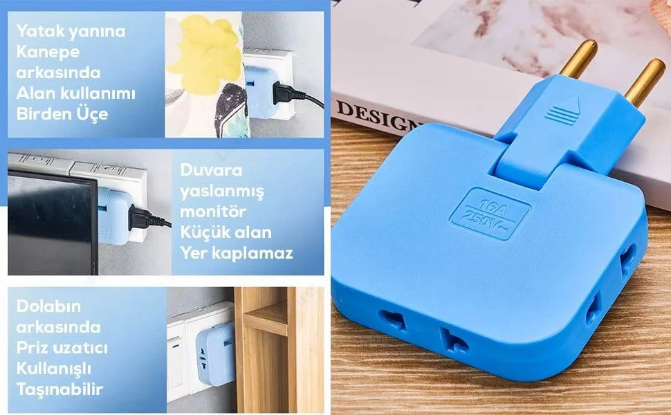 Katlanır Priz 3 Gözlü - Kompakt ve Pratik Duvar Priz Çözümü Fiyatı, Yorumları ve Özellikleri