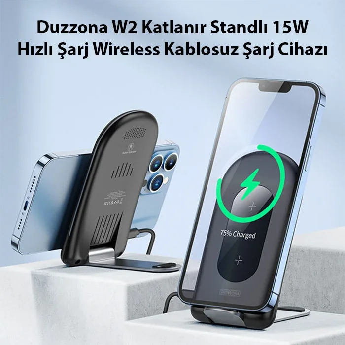 Katlanır Standlı 15W Hızlı Kablosuz Şarj Cihazı - Uyku Modunda Telefonunu Güvenle Şarj Et